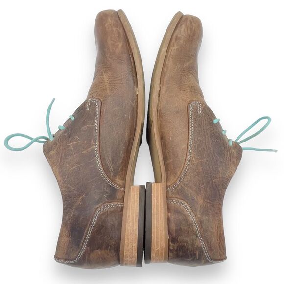 John Fluevog CBC Radio Derby Oxford Shoes Brown Leather Turquoise Men’s Size 8 main image 12